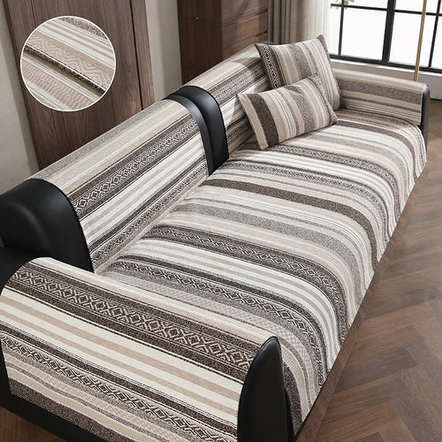 OHSIO 320GSM Wood-Grain Chenille Sofa Cover - 27.56 x 27.56 in, Boho Coffee Striped sofa cover