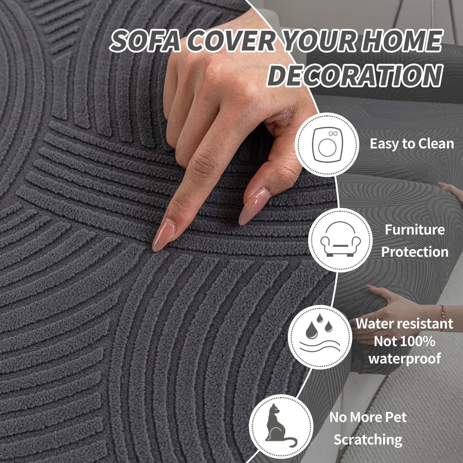 Thick Fleece Modular Sofa Cushion Cover - Pet Friendly Washable Slipcover - sofa fit and coverage