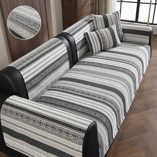 OHSIO 320GSM Wood-Grain Chenille Sofa Cover - 27.56 x 27.56 in, Ethnic Grey Striped sofa cover