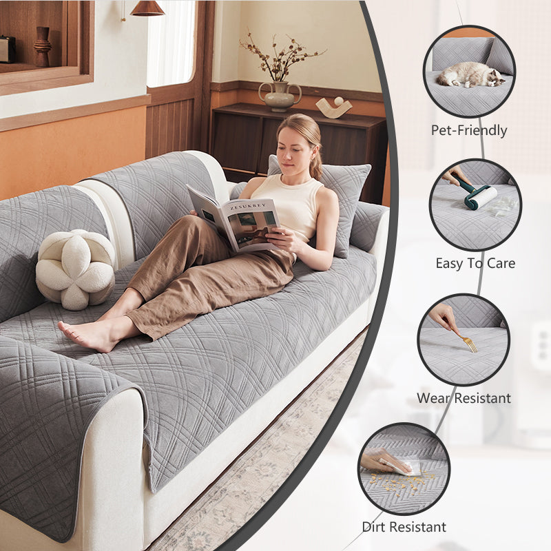 OHSIO Square Quilted Recycled Fleece Sofa Cover - sofa fit and coverage
