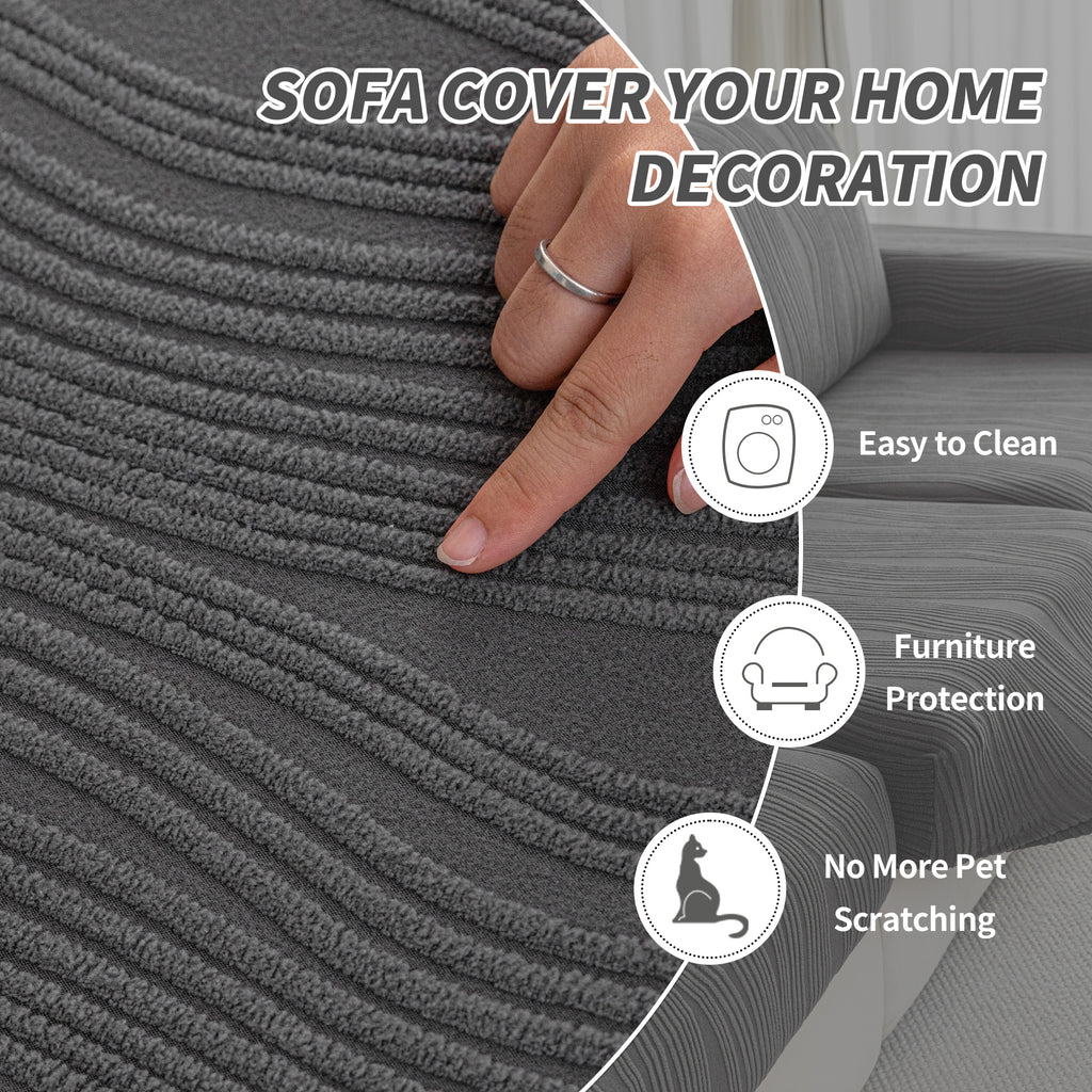 导OHSIO Couch Cushion Covers, Super Stretch Washable Sofa Slipcovers for L Shaped & Modular Seats, Pet-Friendly Furniture Protector with Stripe Design