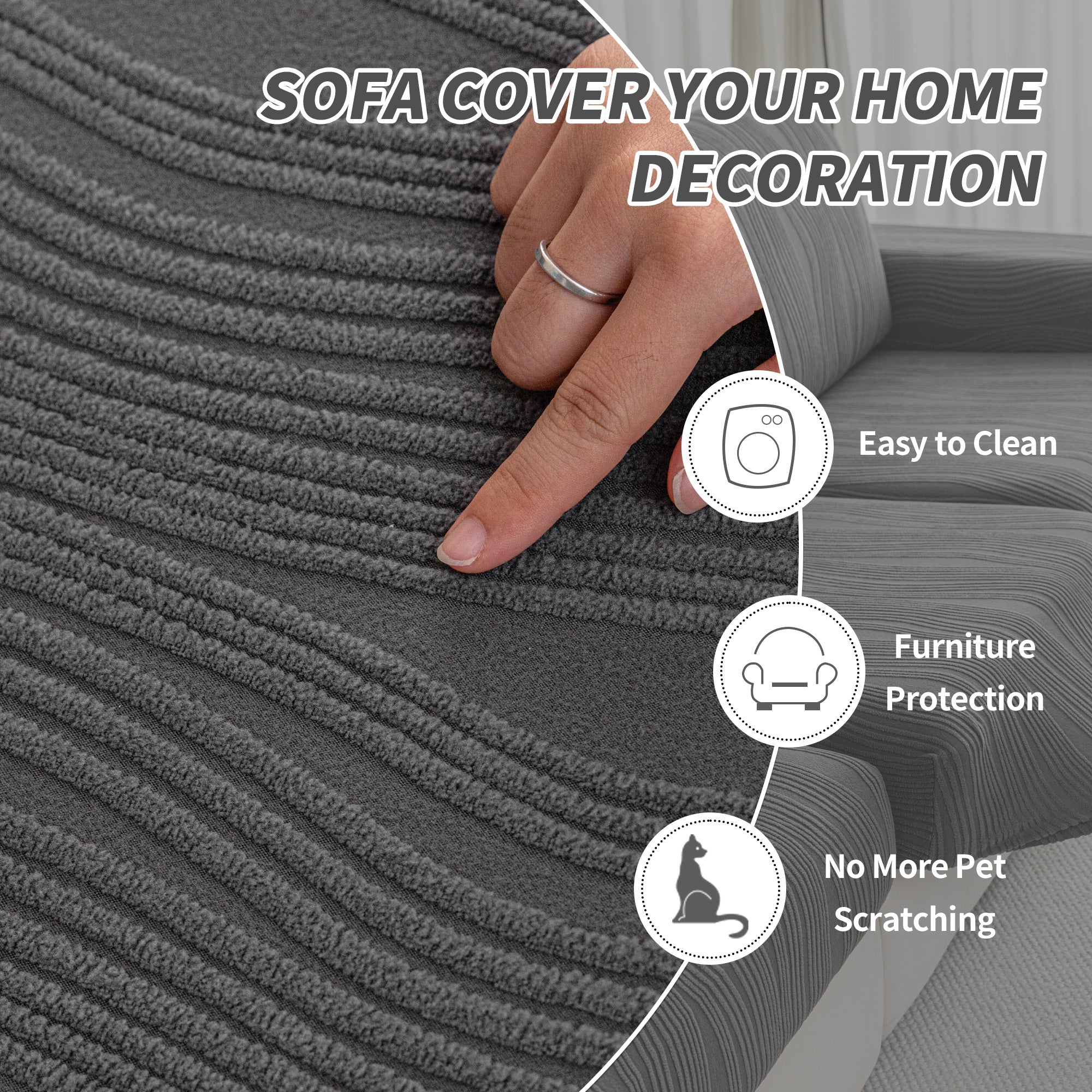 导OHSIO Couch Cushion Covers, Super Stretch Washable Sofa Slipcovers for L Shaped & Modular Seats, Pet-Friendly Furniture Protector with Stripe Design