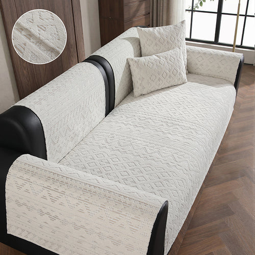 OHSIO 300GSM Geometric Chenille Non-Slip Sofa Cover - Ivory White, 27.56 x 27.56 in sofa cover