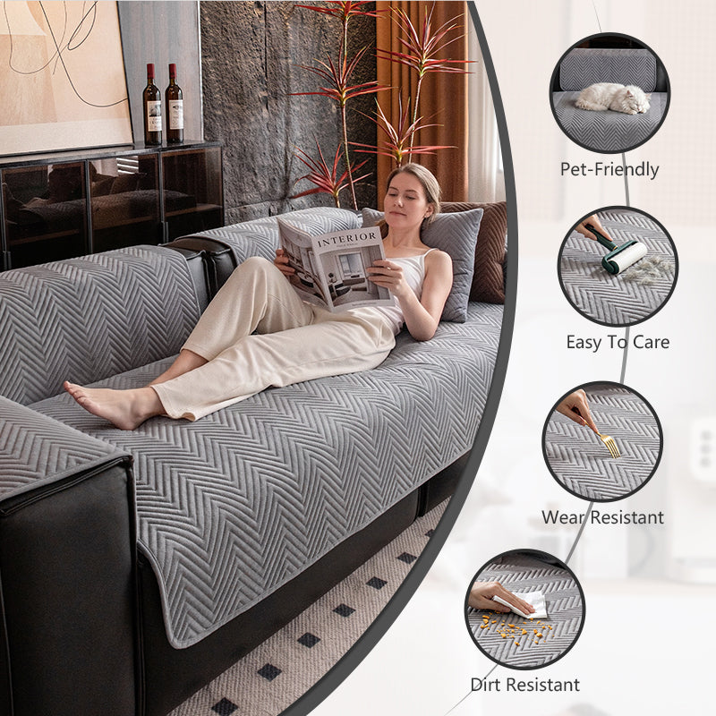 OHSIO Herringbone Recycled Fleece Sofa Cover - stretch fabric and texture detail