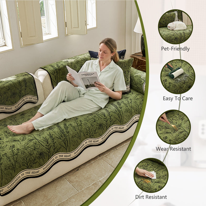 OHSIO 380GSM Teal Chenille Non-Slip Sofa Cover - easy installation