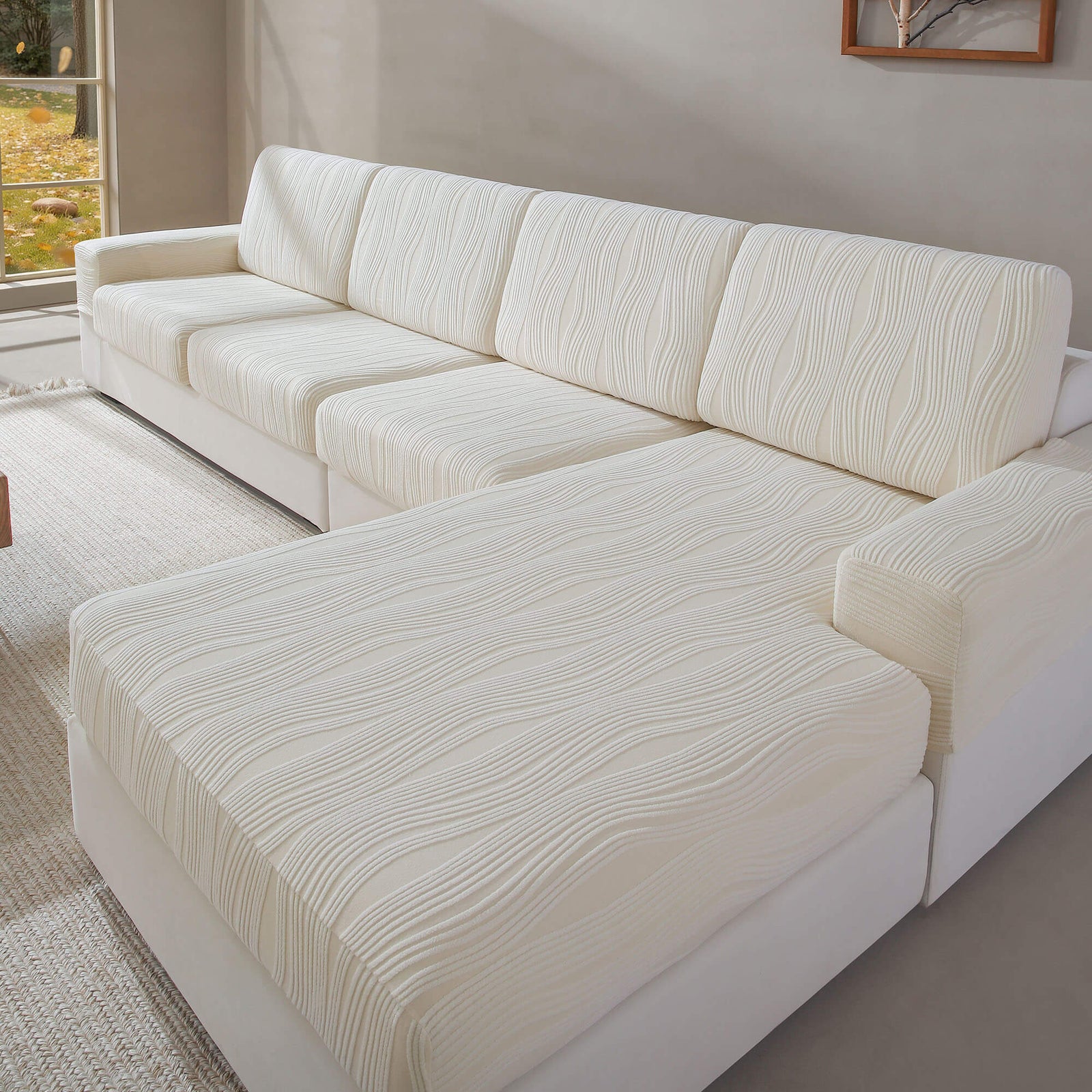 OHSIO Stripe Stretch Sectional Sofa Cushion Cover - cushion cover lifestyle view
