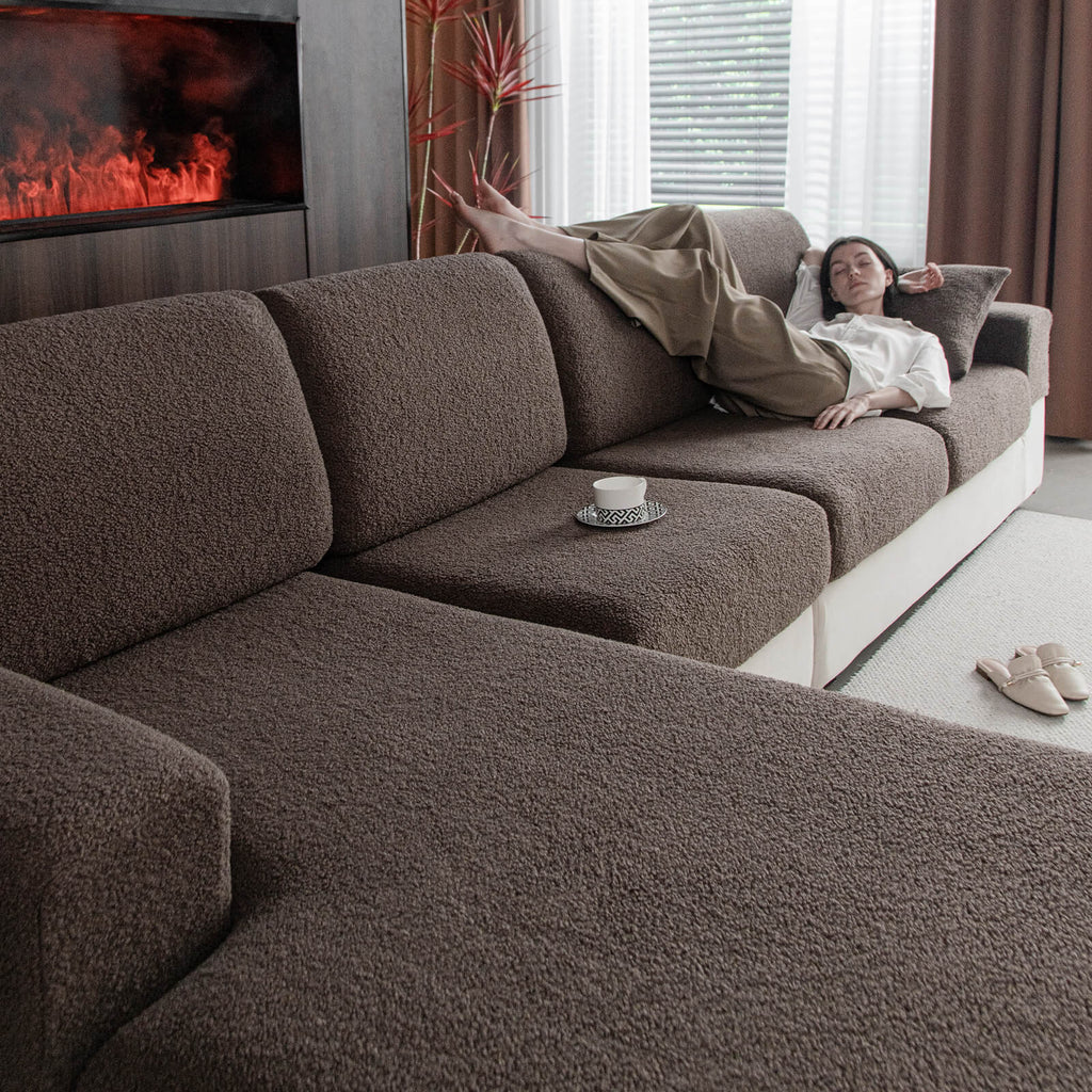 OHSIO Stretch Polar Fleece Sectional Cushion Covers - sofa fit and coverage