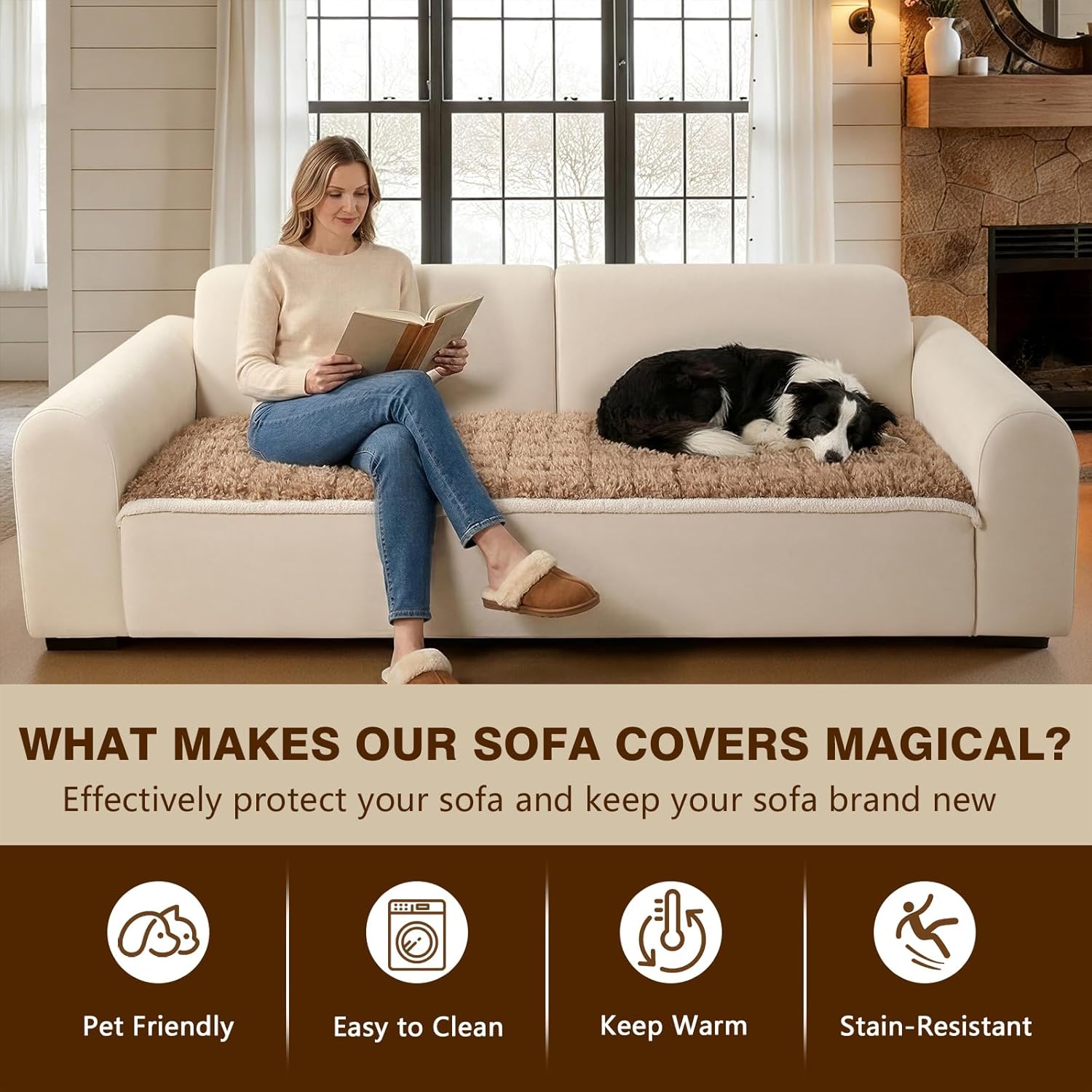 OHSIO Teddy Fleece Non-Slip Pet Couch Cover - size and measurement guide