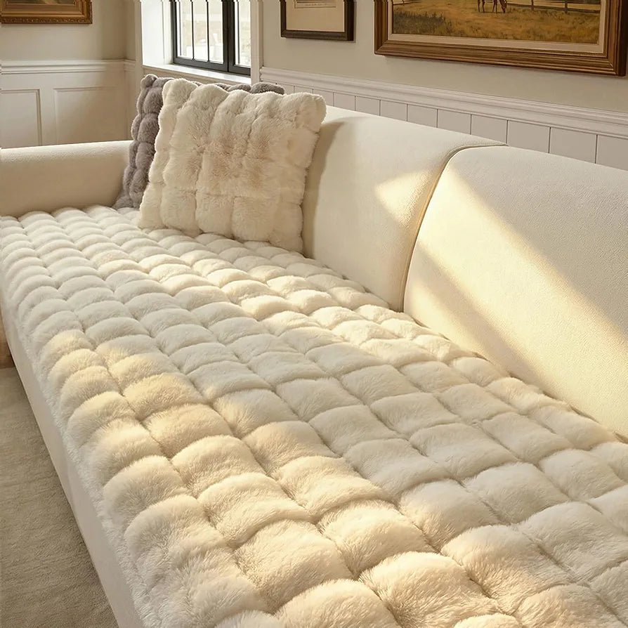 OHSIO Couch Cover for Pets Plush, Non Slip Cozy Sofa Cover Pet Friendly, Soft Thick Fuzzy Sofa Slipcovers for 3 Cushions Washable Couch Sofa Funiture Protector