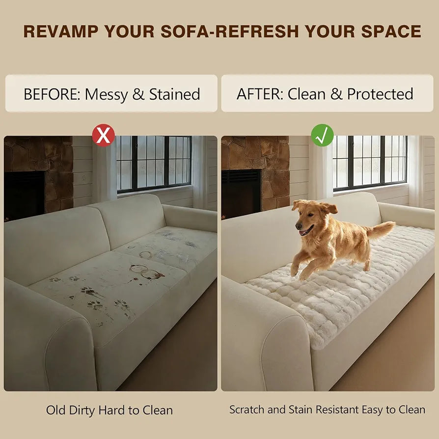 OHSIO Couch Cover for Pets Plush, Non Slip Cozy Sofa Cover Pet Friendly, Soft Thick Fuzzy Sofa Slipcovers for 3 Cushions Washable Couch Sofa Funiture Protector