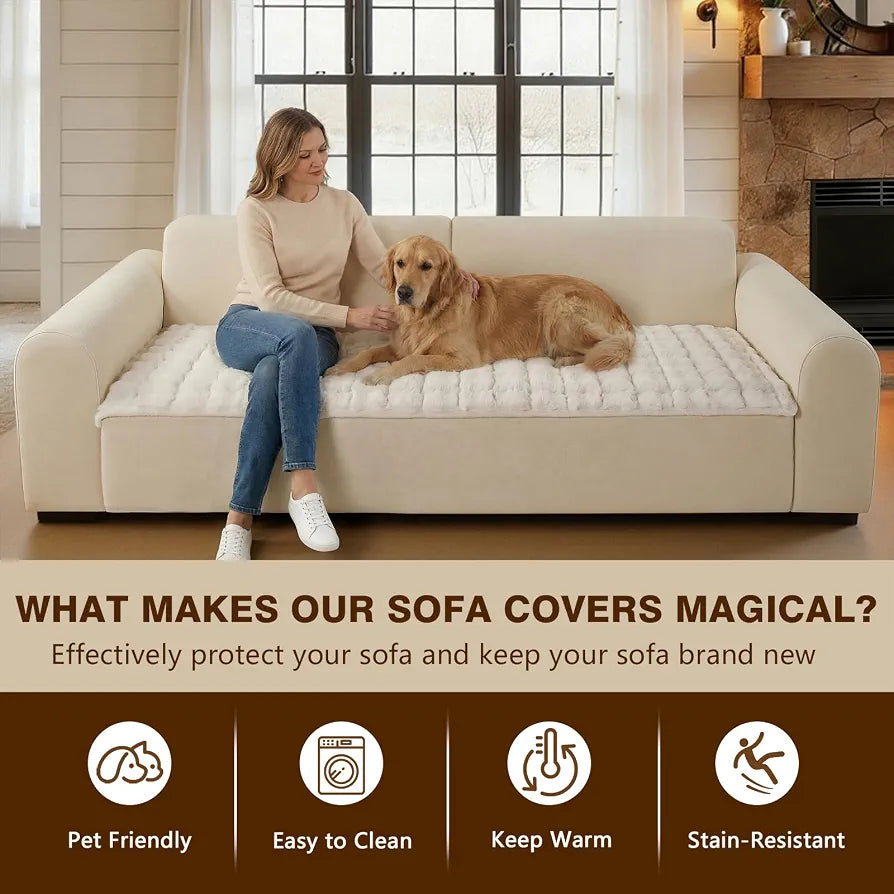 OHSIO Couch Cover for Pets Plush, Non Slip Cozy Sofa Cover Pet Friendly, Soft Thick Fuzzy Sofa Slipcovers for 3 Cushions Washable Couch Sofa Funiture Protector