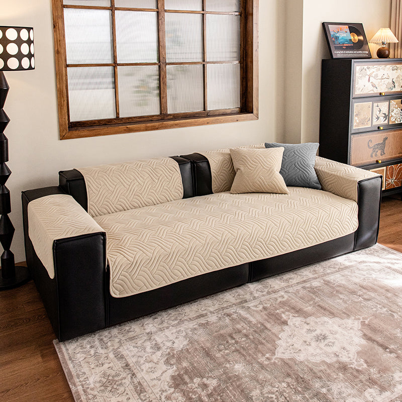 OHSIO Ultrasonic Wave Pattern Anti-Slip Stain Resistant Recycled Fleece Sofa Pad
