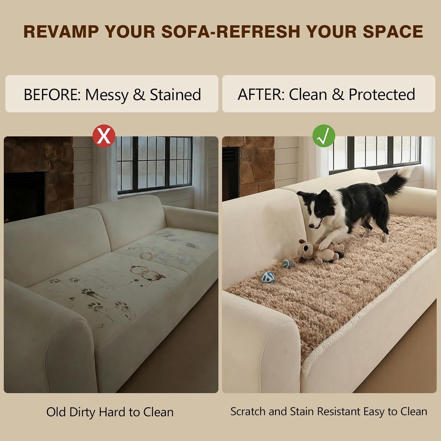 OHSIO Teddy Fleece Non-Slip Pet Couch Cover - cushion cover lifestyle view