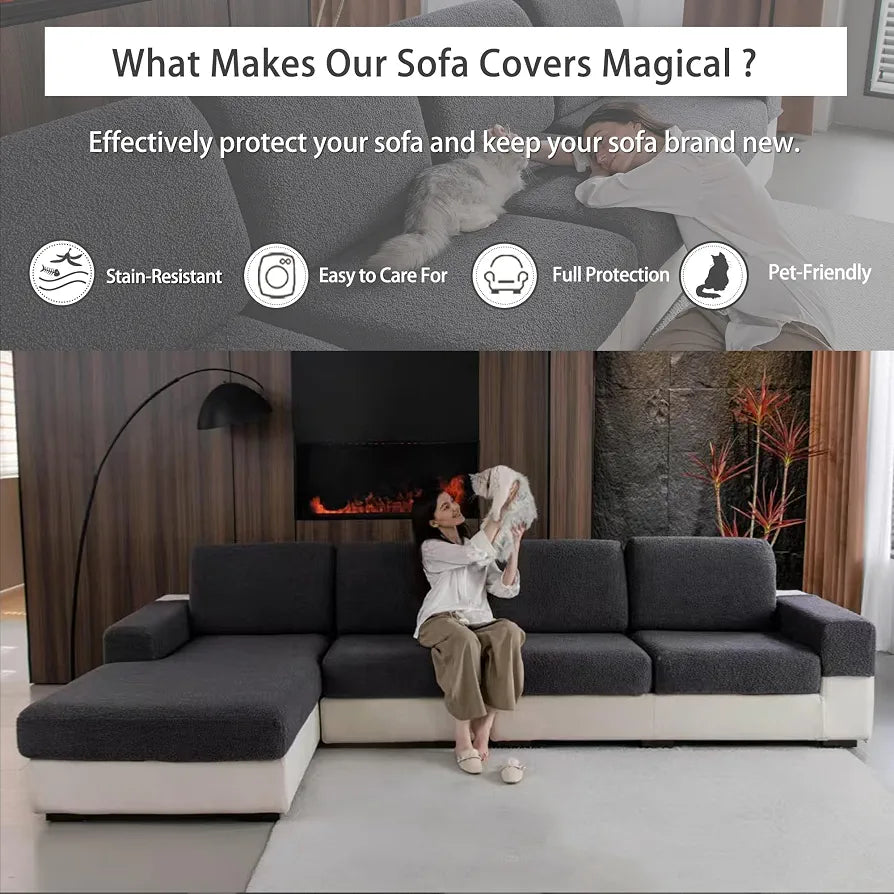 OHSIO Couch Cushion Covers for Sectional Sofa, Stretch Soft Sofa Slipcovers Washable Wear-Resistant Universal Furniture Protector for Living Room