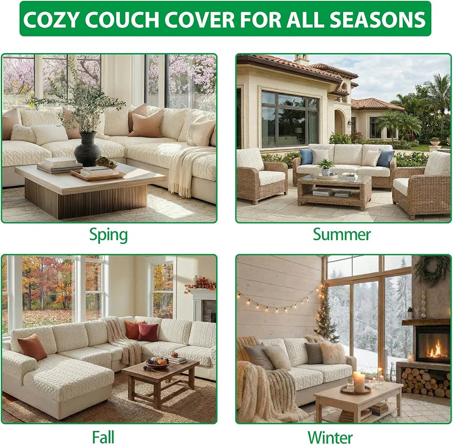 OHSIO Couch Cushion Covers, Super Soft Thicker Fleece Sofa Cover Stretch Sectional Sofa Slipcover Washable Pet Friendly Anti-Slip Stain Resistant Furniture Cover for Home