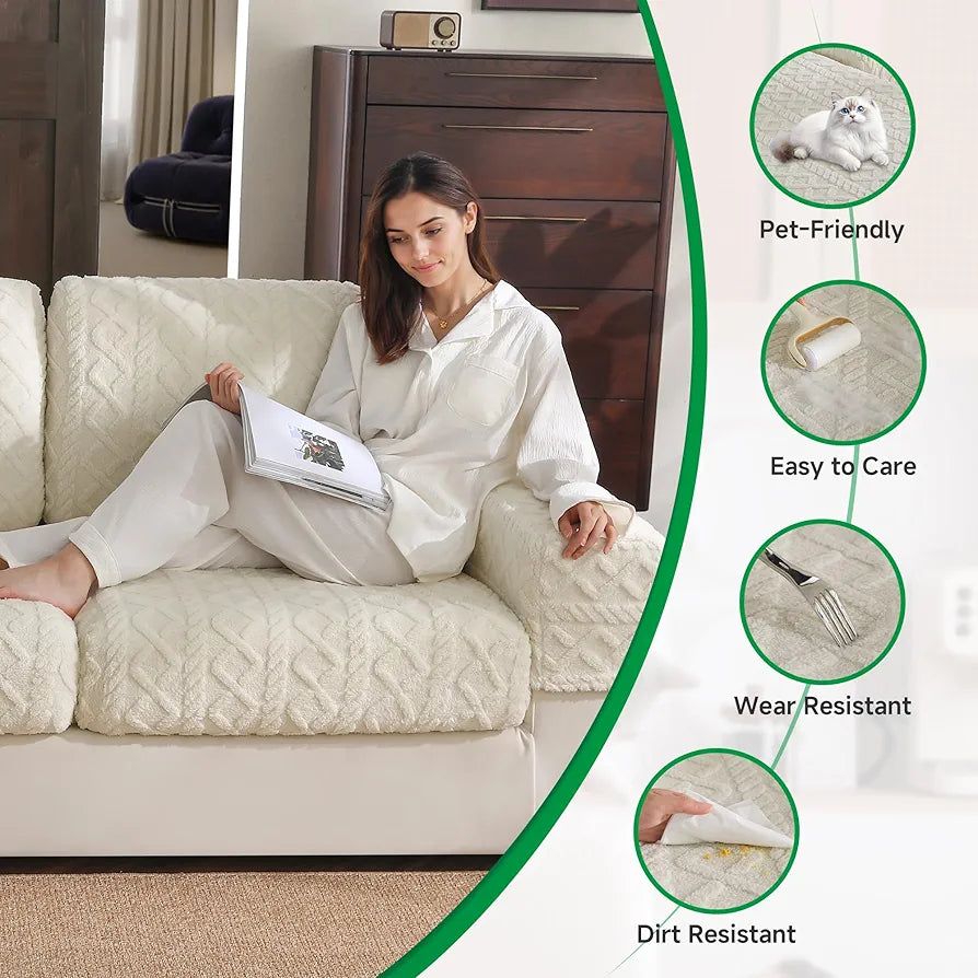 OHSIO Couch Cushion Covers, Super Soft Thicker Fleece Sofa Cover Stretch Sectional Sofa Slipcover Washable Pet Friendly Anti-Slip Stain Resistant Furniture Cover for Home
