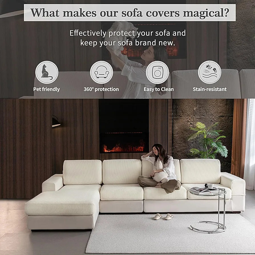 OHSIO Sectional Couch Covers, Wear Resistant Stretch Sofa Covers Washable Soft Couch Cushion Covers Anti Slip Furniture Protector Sofa Slipcovers for Pets 