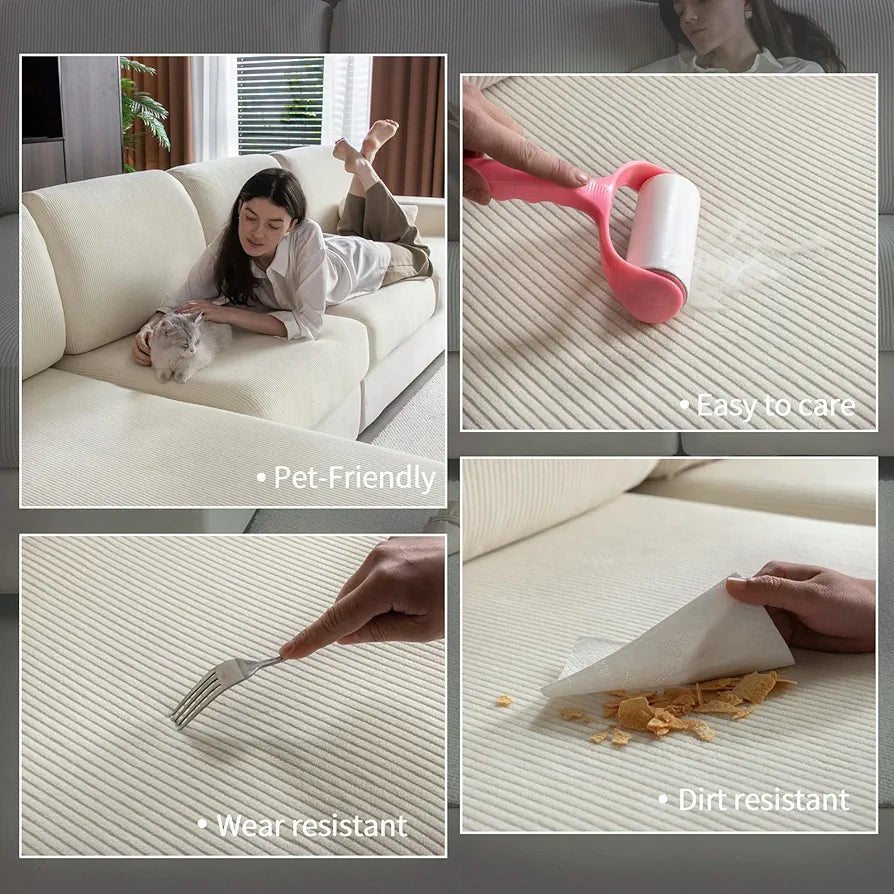OHSIO Sectional Couch Covers, Wear Resistant Stretch Sofa Covers Washable Soft Couch Cushion Covers Anti Slip Furniture Protector Sofa Slipcovers for Pets 