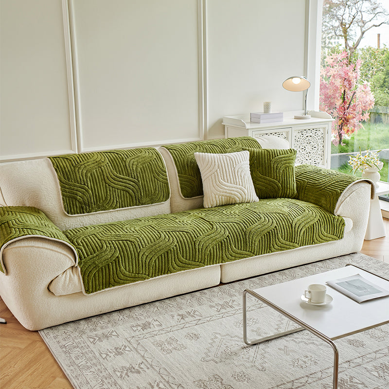 OHSIO Soft Plush Jacquard Fox-Tail Style Non-Slip Pet Sofa Cover