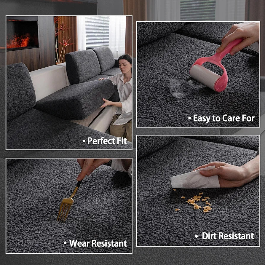 OHSIO Couch Cushion Covers for Sectional Sofa, Stretch Soft Sofa Slipcovers Washable Wear-Resistant Universal Furniture Protector for Living Room