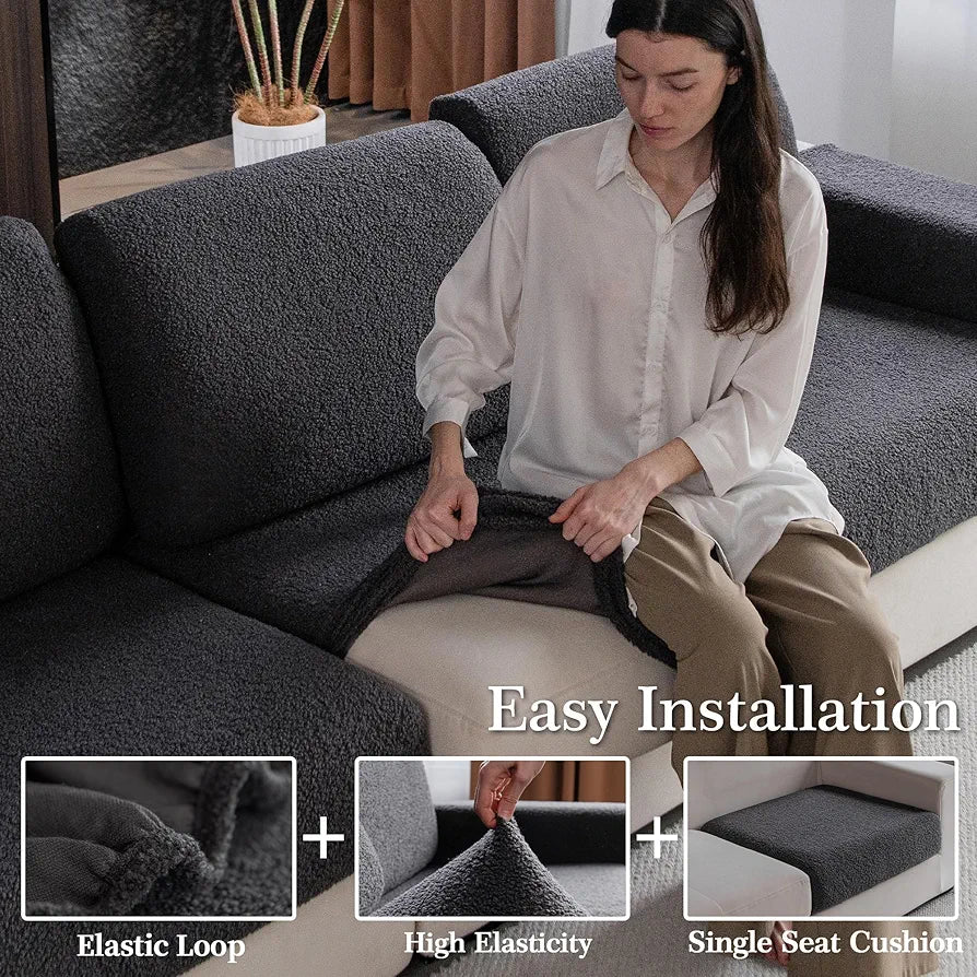 OHSIO Couch Cushion Covers for Sectional Sofa, Stretch Soft Sofa Slipcovers Washable Wear-Resistant Universal Furniture Protector for Living Room