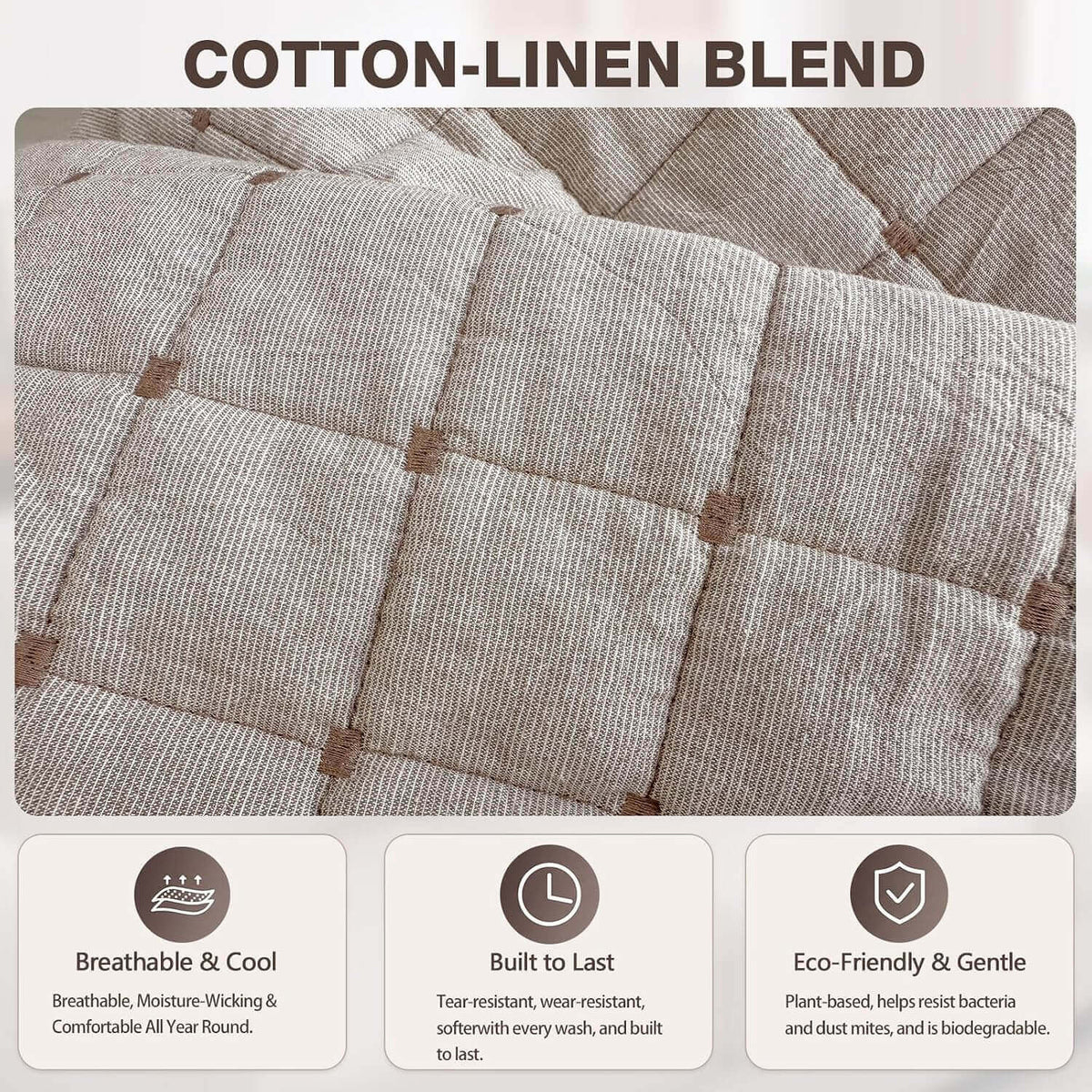 OHSIO Quilted Cotton-Linen Sofa Seat & Armrest Covers with Pockets
