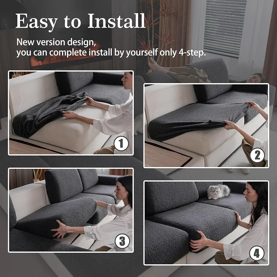 OHSIO Couch Cushion Covers for Sectional Sofa, Stretch Soft Sofa Slipcovers Washable Wear-Resistant Universal Furniture Protector for Living Room