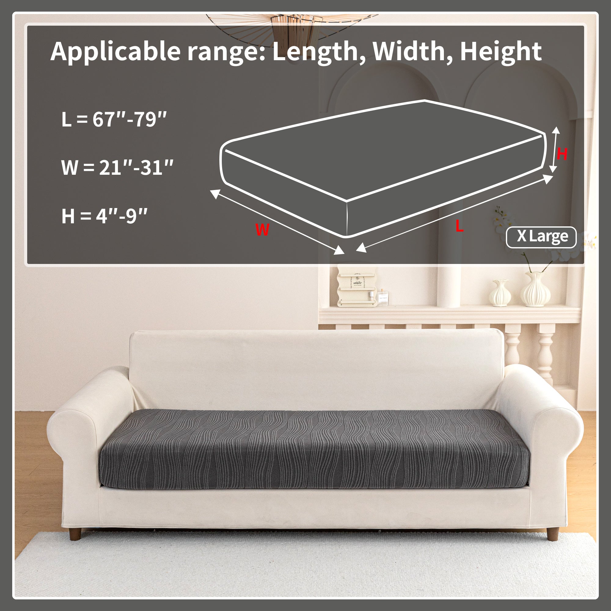 导OHSIO Couch Cushion Covers, Super Stretch Washable Sofa Slipcovers for L Shaped & Modular Seats, Pet-Friendly Furniture Protector with Stripe Design