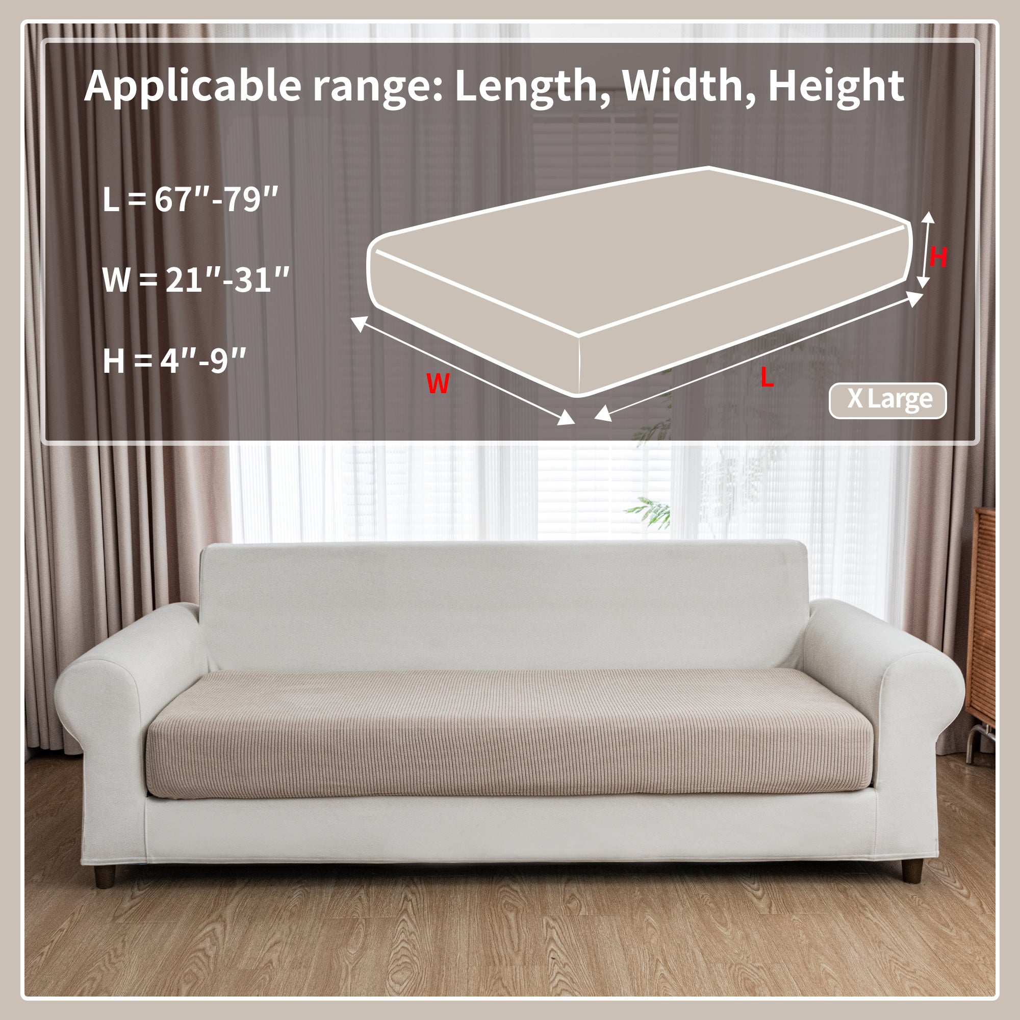 OHSIO Couch Cushion Covers, Comfort Soft Magic Sofa Covers Washable Stretch Resistant Slipcovers for Sectional and L Shaped Seats Furniture Protectors for Pets