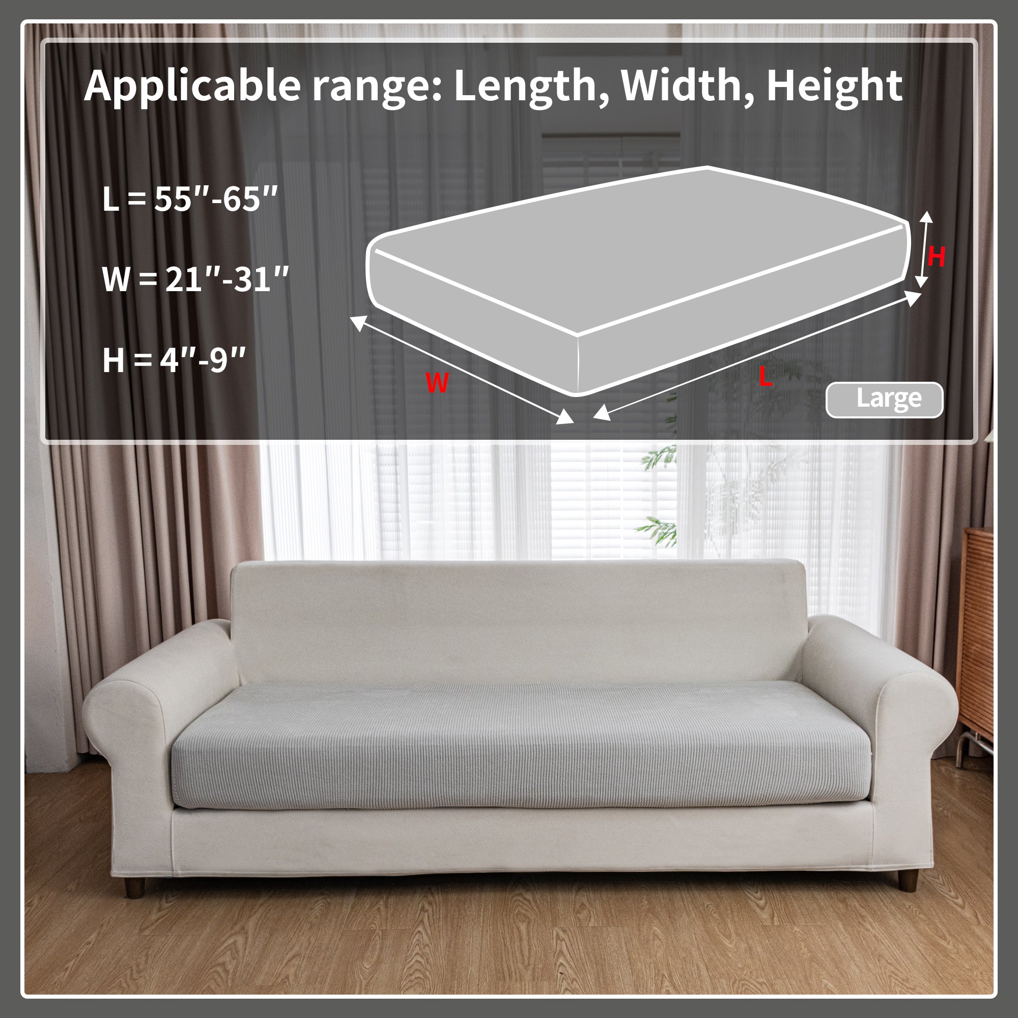 OHSIO Couch Cushion Covers, Comfort Soft Magic Sofa Covers Washable Stretch Resistant Slipcovers for Sectional and L Shaped Seats Furniture Protectors for Pets