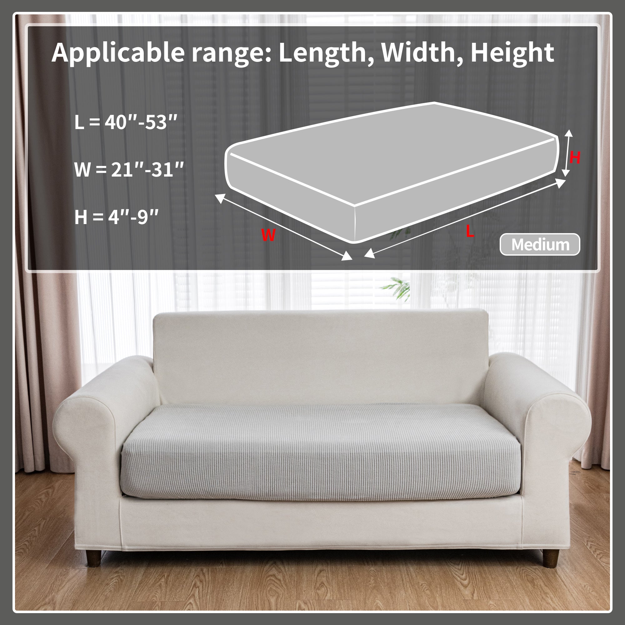 OHSIO Couch Cushion Covers, Comfort Soft Magic Sofa Covers Washable Stretch Resistant Slipcovers for Sectional and L Shaped Seats Furniture Protectors for Pets