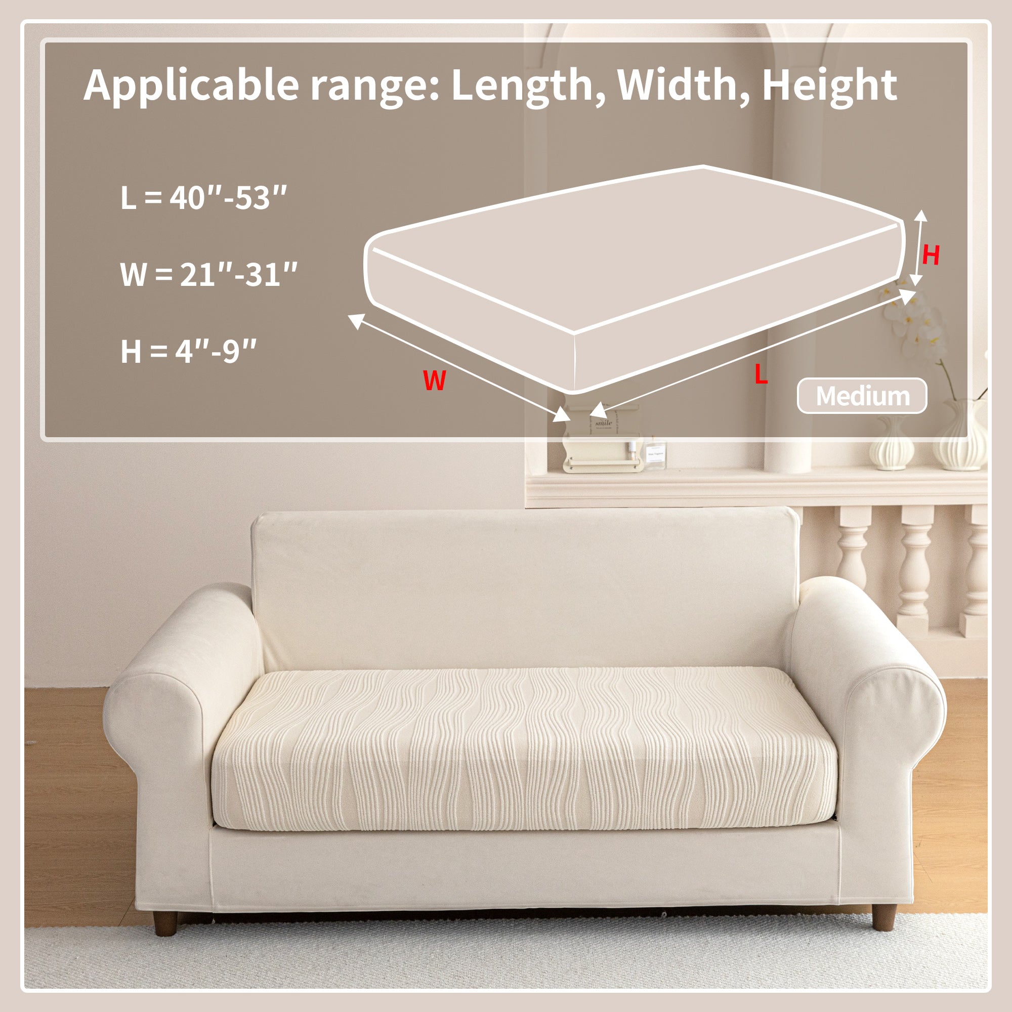 导OHSIO Couch Cushion Covers, Super Stretch Washable Sofa Slipcovers for L Shaped & Modular Seats, Pet-Friendly Furniture Protector with Stripe Design