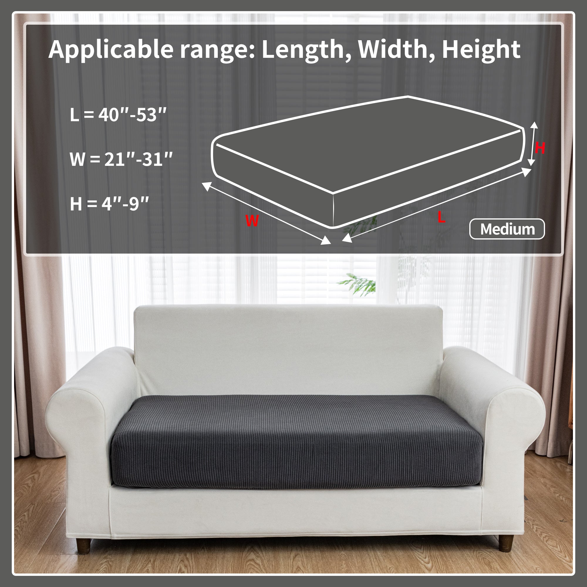 OHSIO Couch Cushion Covers, Comfort Soft Magic Sofa Covers Washable Stretch Resistant Slipcovers for Sectional and L Shaped Seats Furniture Protectors for Pets