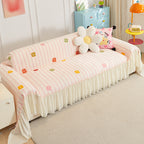 OHSIO Hualuo Floral Stripe Sofa Throw Cover – Washable Non-Slip Couch Protector