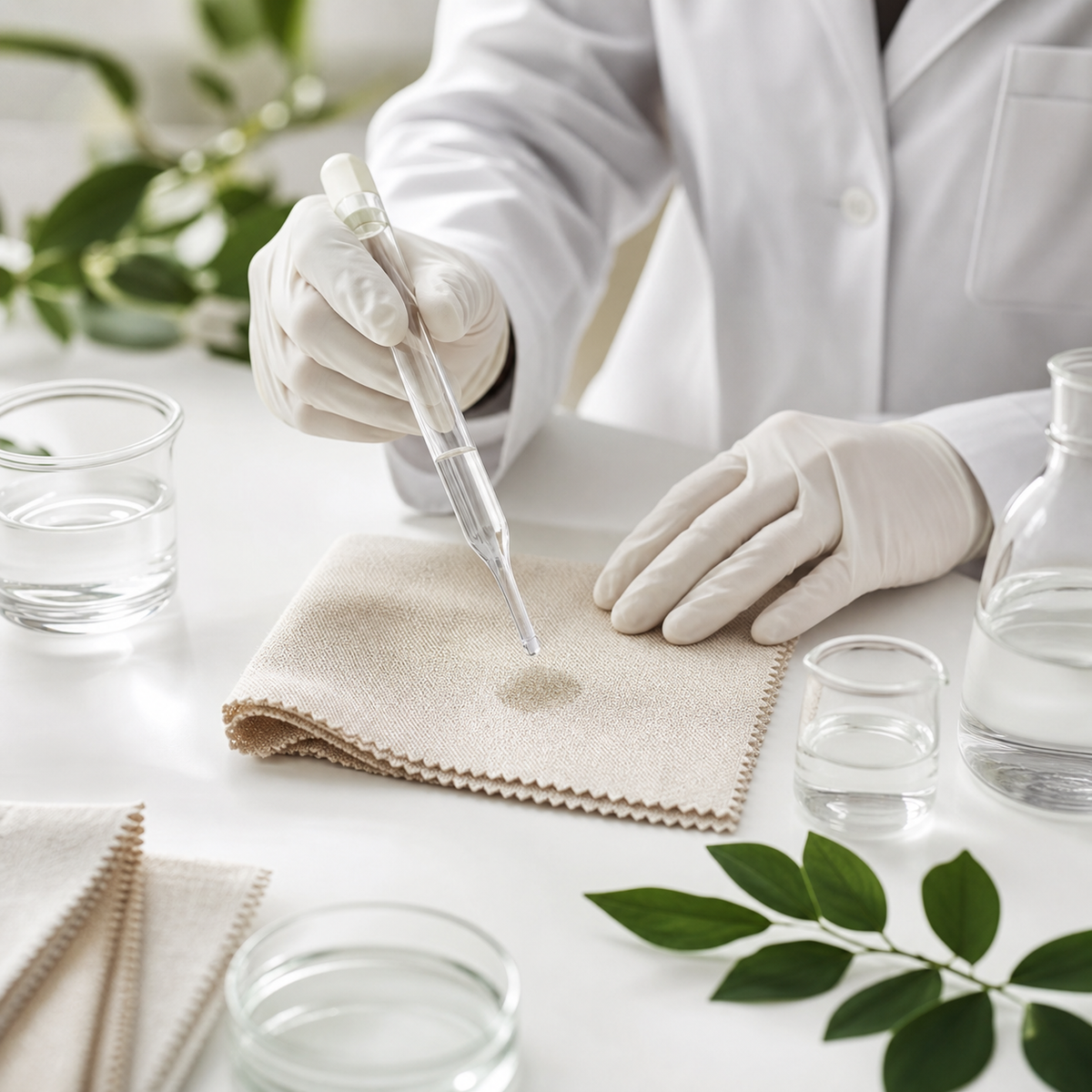 Textile material being assessed in a clean testing environment